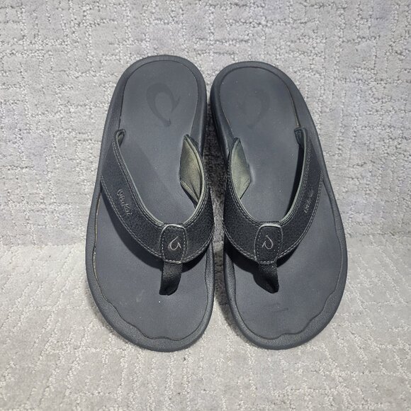 OluKai Ohana-M Men's Size 7 Black Beach Synthetic Slip On Flip Flop Sandals - Picture 1 of 10